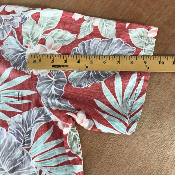 Bishop Street Hawaiian Shirt Men XL Red Flower 1/4 Button Up Pocket Pullover - Picture 9 of 11